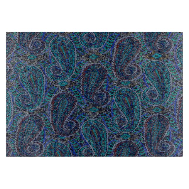 Paisley Blue Indian Boho Classic Vintage Cutting Board (Front)