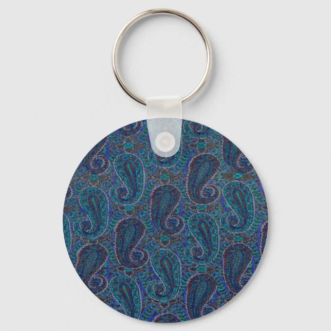 Paisley Blue Indian Boho Classic Vintage Keychain (Front)