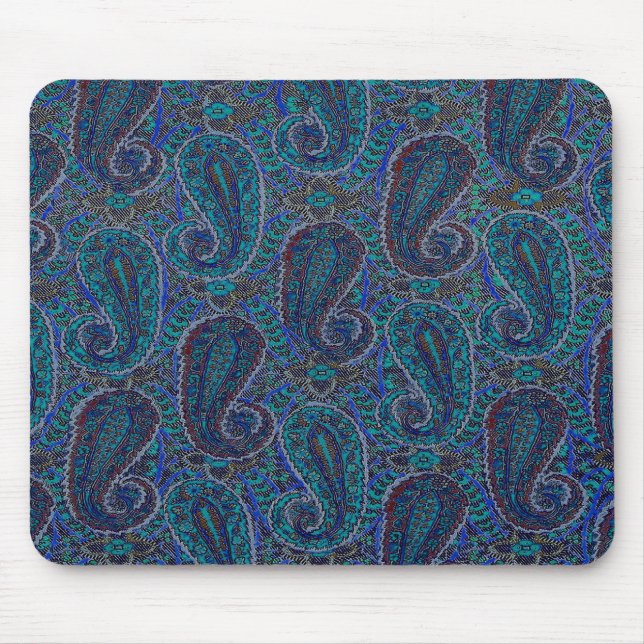 Paisley Blue Indian Boho Classic Vintage Mouse Pad (Front)