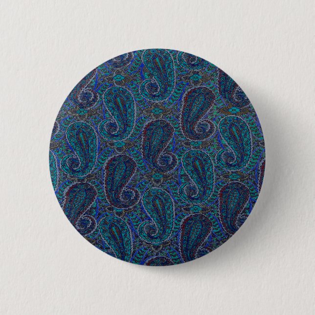 Paisley Blue Indian Boho Classic Vintage Pinback Button (Front)