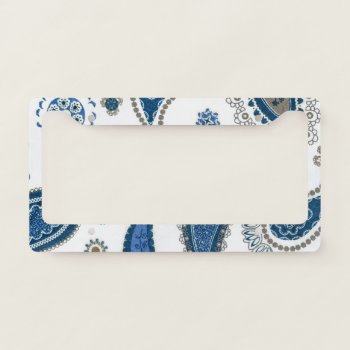 Paisley Blue White Bohemian Pattern License Plate Frame by EveyArtStore at Zazzle
