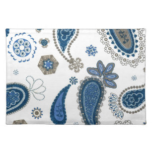 Paisley Blue white Bohemian Pattern Placemat