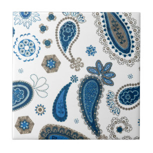 Paisley Blue white Bohemian Pattern Tile