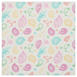Paisley Bright Boho Folk Pattern on White Fabric