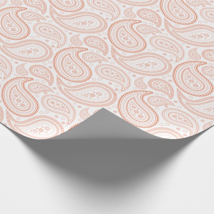 Paisley Bright Orange on White Wrapping Paper