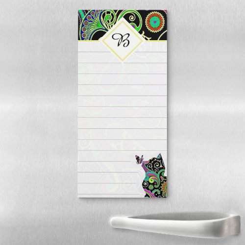 Paisley cat and butterfly magnetic notepad