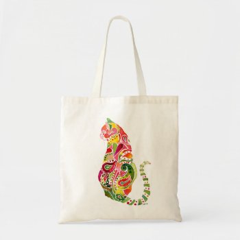 Paisley Cat Canvas Tote Bag by Whimzicals at Zazzle