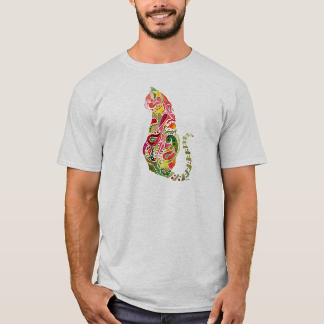 Paisley Cat Design on Mens Tee Shirts (Front)