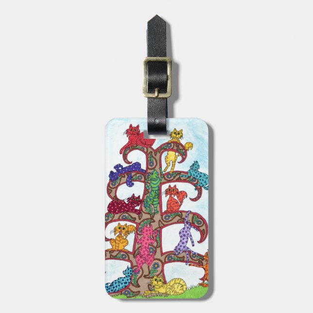 Paisley Cat Tree of Life Luggage Tag (Front Vertical)