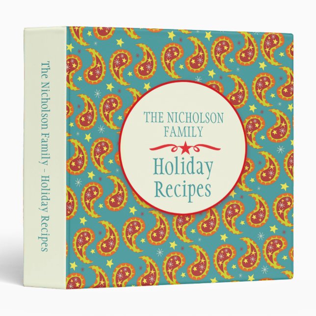 Paisley Christmas family holiday recipe binder (Front/Spine)