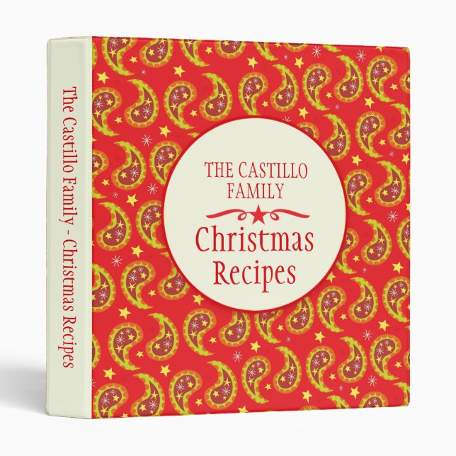 Paisley Christmas family holiday recipe binder red (Front/Spine)