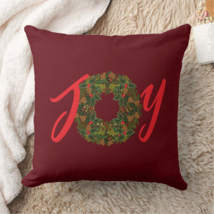 Paisley Christmas Wreath JOY Throw Pillow