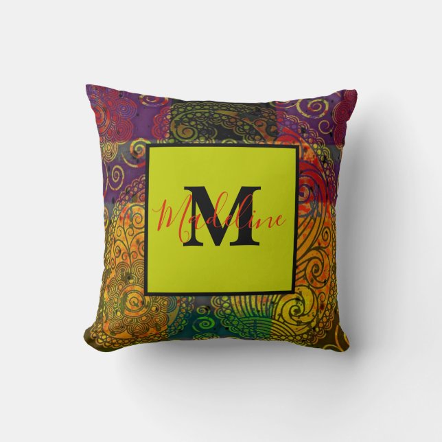 paisley color block personalized throw pillow (Front)