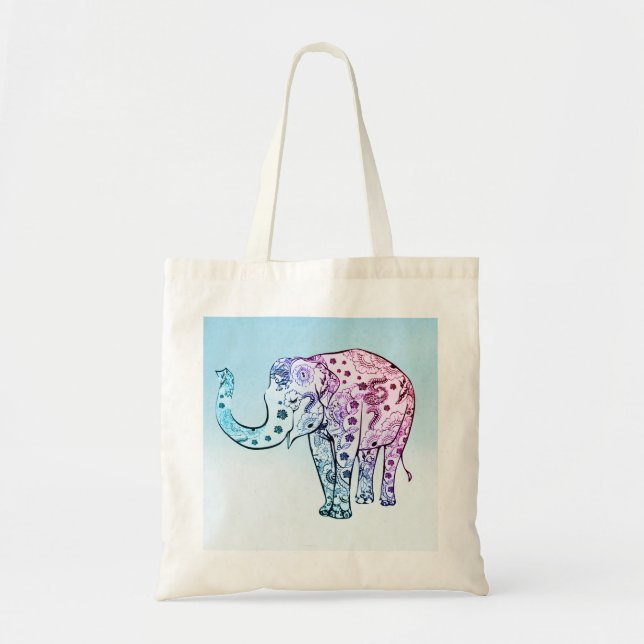 Paisley Colorful Elephant Tote Bag (Front)
