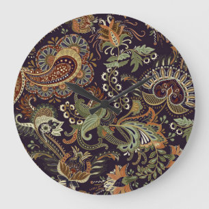 Paisley Colorful Textile: Ethnic Vintage Design Large Clock