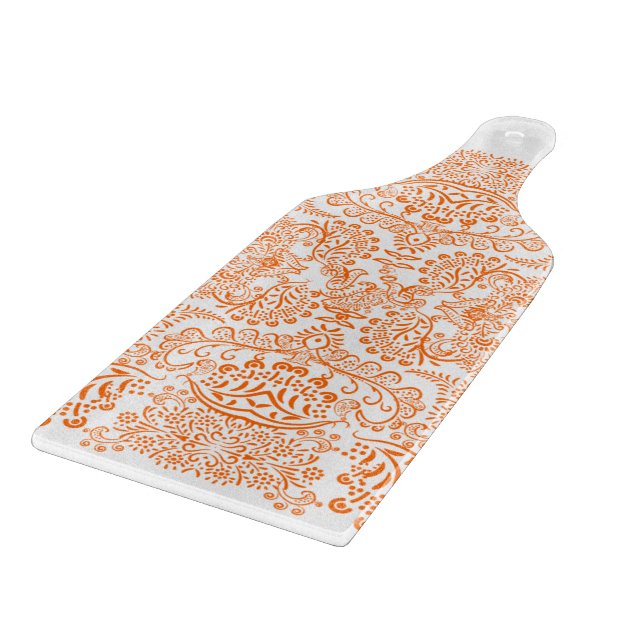 Paisley Coral Orange Love Bird Pattern Cutting Board (Corner)