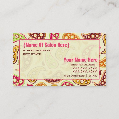 Paisley Cosmetologist Salon Appointment Business Card