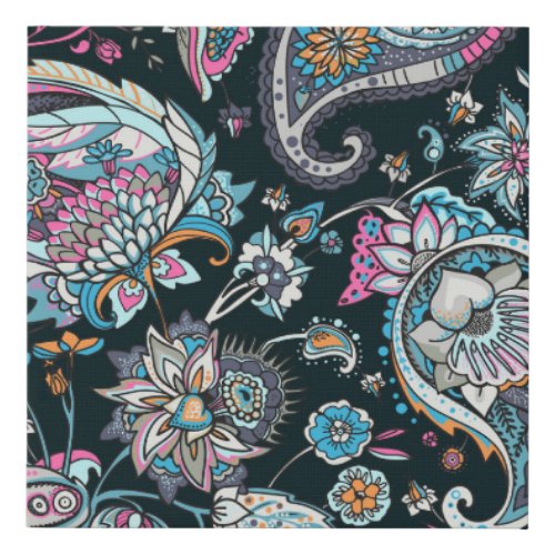 Paisley cucumber traditional seamless pattern faux canvas print