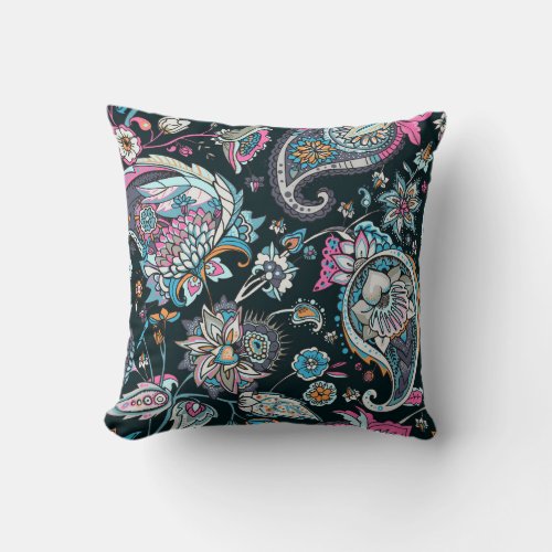 Paisley cucumber traditional seamless pattern throw pillow