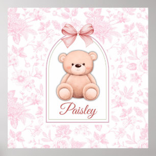 Paisley Custom Pink Teddy Bear Nursery Design Poster