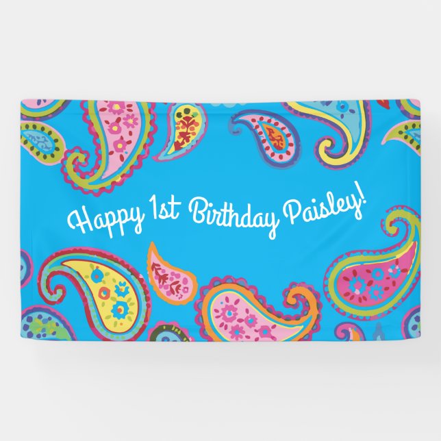 Paisley Cute Colorful 1st Birthday Party Banner (Horizontal)