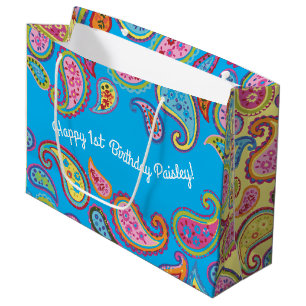 Paisley Cute Colorful 1st Birthday Party Large Gift Bag