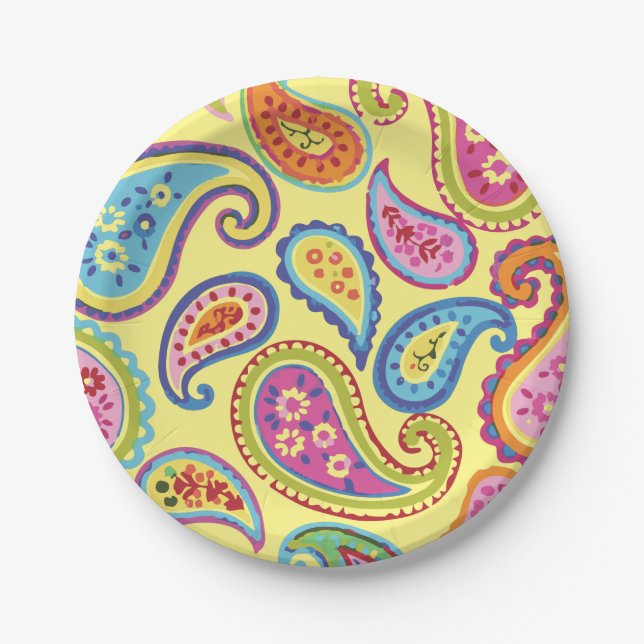 Paisley Cute Colorful 1st Birthday Party Paper Plates (Front)
