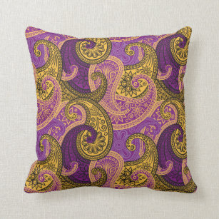 Paisley Damask Pillow - Purple/Gold - 1