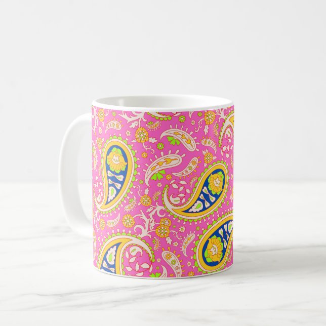 Paisley Design on Pink Coffee Mug (Front Left)