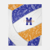 paisley doodle pattern blue orange volleyball fleece blanket (Front)