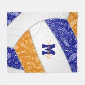 paisley doodle pattern blue orange volleyball fleece blanket (Front (Horizontal))