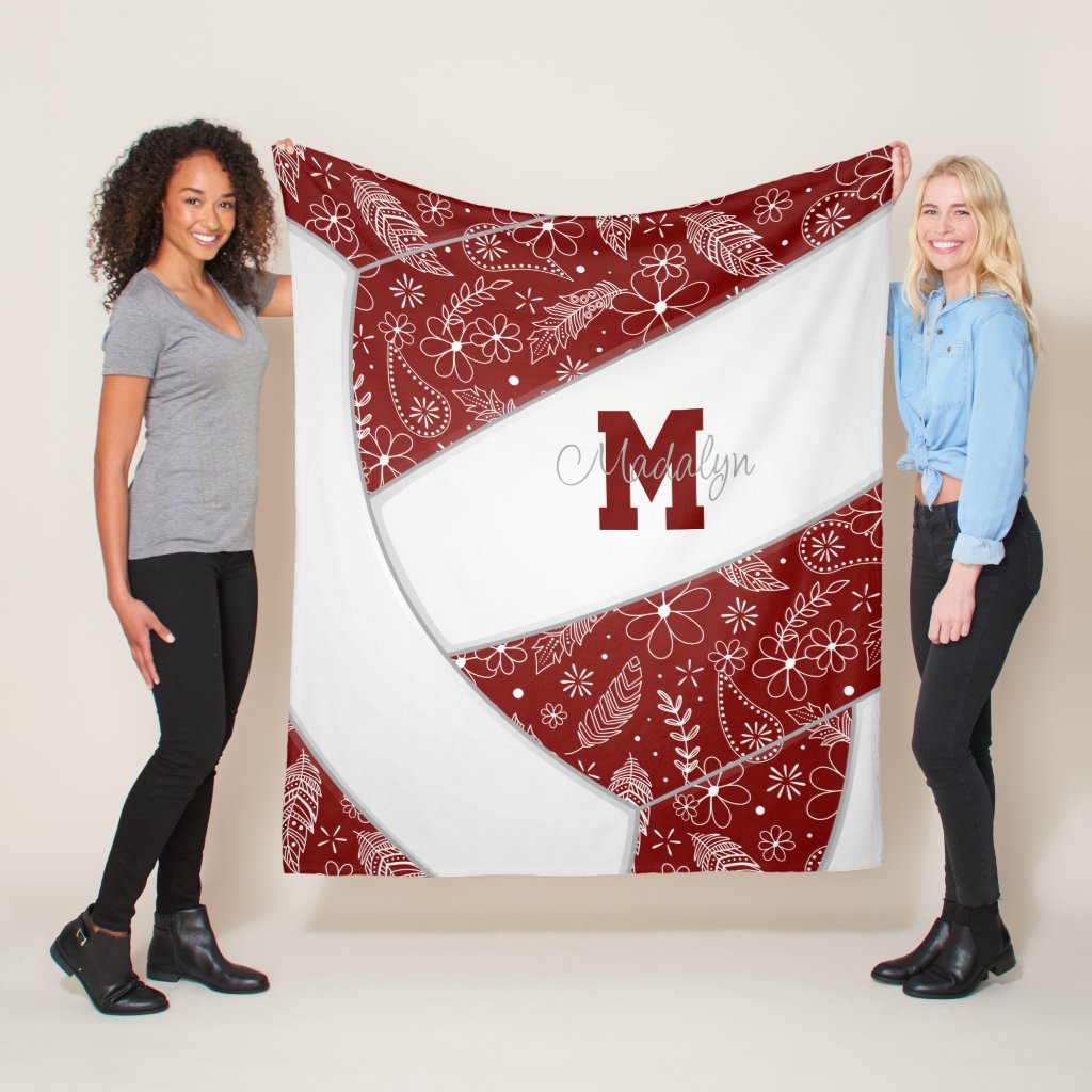 paisley doodle pattern maroon white volleyball personalized blanket