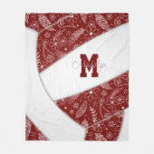 paisley doodle pattern maroon white volleyball fleece blanket (Front)