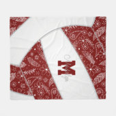paisley doodle pattern maroon white volleyball fleece blanket (Front (Horizontal))