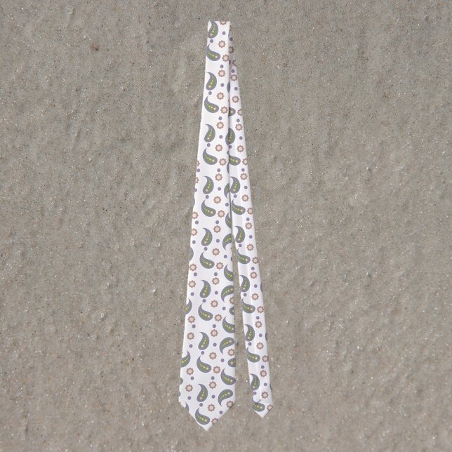 Paisley Dots Flowers Green Pink Purple Pattern Neck Tie (A tie with a pattern of paisley, flowers and polka dots in green, blue, pink & purple)