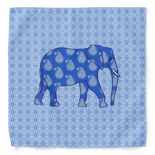 Paisley elephant - cobalt blue and white bandana (Front)