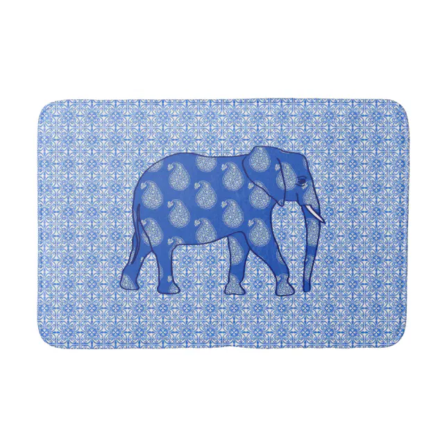 Paisley elephant cobalt blue and white bathroom mat Zazzle