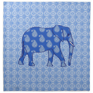 Paisley elephant - cobalt blue and white cloth napkin