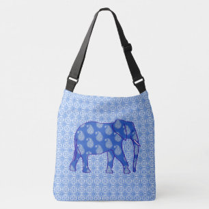 Paisley elephant - cobalt blue and white crossbody bag