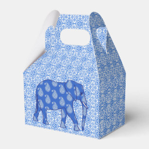 Paisley elephant - cobalt blue and white favor boxes