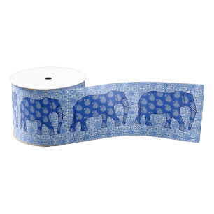 Paisley elephant - cobalt blue and white grosgrain ribbon