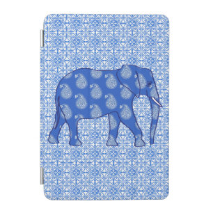 Paisley elephant - cobalt blue and white iPad mini cover
