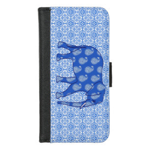 Paisley elephant - cobalt blue and white iPhone 8/7 wallet case
