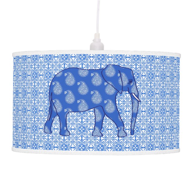Paisley elephant - cobalt blue and white pendant lamp (Front)