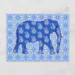 Paisley elephant - cobalt blue and white postcard