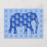 Paisley elephant - cobalt blue and white
