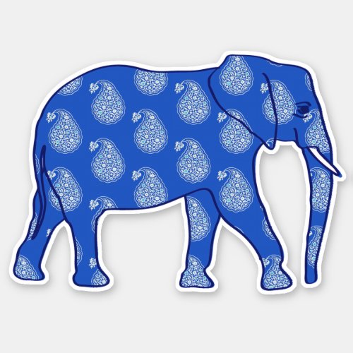 Paisley elephant Cobalt Blue and White Sticker