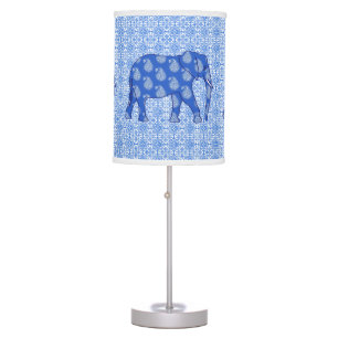 Paisley elephant - cobalt blue and white table lamp
