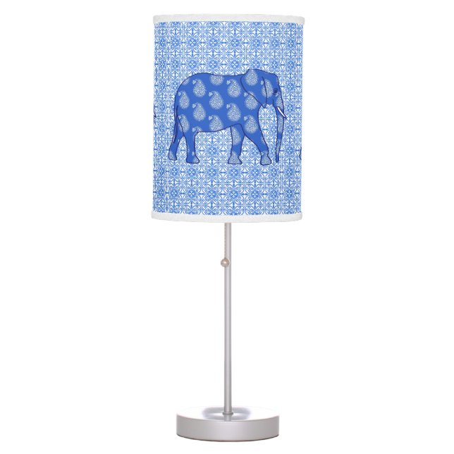 Paisley elephant - cobalt blue and white table lamp (Front)