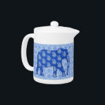Paisley elephant - cobalt blue and white teapot<br><div class="desc">Mixed pattern digital graphic of a richly embellished elephant against an arabesque tiled background - cobalt blue with a white,  lacy,  paisley pattern</div>